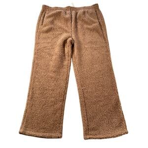 Skims Track Pants Women Plus 3X Tigers Eye Tan Brown Teddy Sherpa Wide Leg